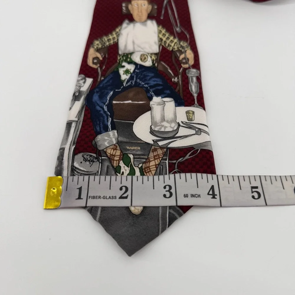 Saturday Evening Post Tie Mens OS Red Norman Rockwell Dentist Silk Graphic 1997